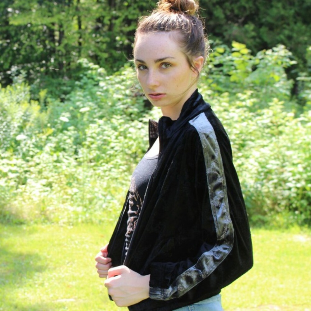 Black Velour Zip Up Jacket